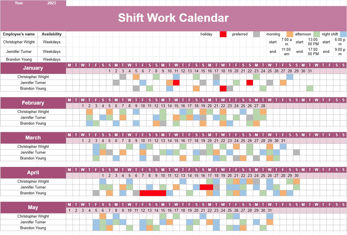 Shift Work Calendar