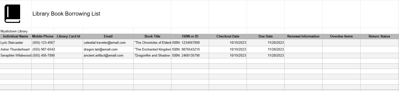 Library Book Borrowing List
