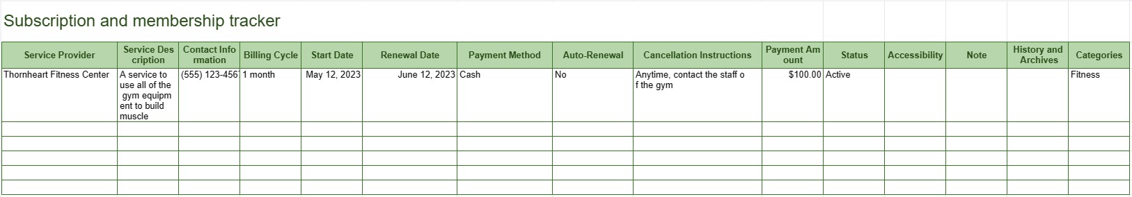 Subscription and membership tracker